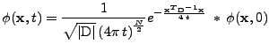 $\displaystyle \phi({\bf x},t)=\frac{1}{\sqrt{\vert\mathrm{D}\vert}\left(4\pi\,t...
...}{2}}}e^{-\frac{{\bf x}^T \mathrm{D}^{-1}{\bf x}}{4\,t}}\;\ast\,\phi({\bf x},0)$